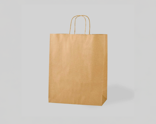 Otryckt papperskasse med tvinnade handtag – brun kraftpapper för butik